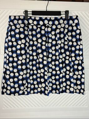 LOFT Blue, White & Black Polka Dot A-Line Skirt